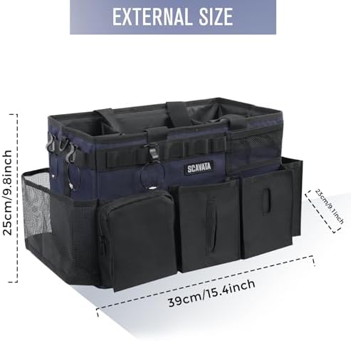 SCAVATA Wearable Cleaning Caddy Bag, Cleaning Caddy Supplies Organizer with Handle & Shoulder Straps for Housekeepers, Under Sink & Car Cleaning Tool Organizers with 4 Foldable Divider Navy (DarkBlue) - Image 5