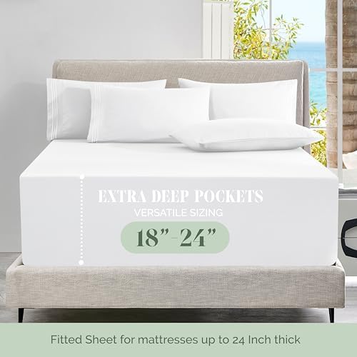 Elegant Comfort Luxury Soft 4-Piece 1500 Premium Hotel Quality Bed Sheet Set with Extra Deep Pockets 18-24 Inch, Wrinkle Free, Storage Pockets, Extra Deep Pocket 4PC Sheets, Twin, White - Image 4