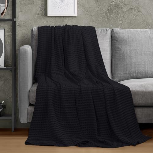 Utopia Bedding 100% Cotton Waffle Blanket Twin Size Black, 90x72 Inch - Image 3