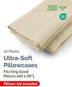 King Pillow Cases - 10 Pack Soft Pillowcase Covers - 20" x 40" (Cream) - Image 2