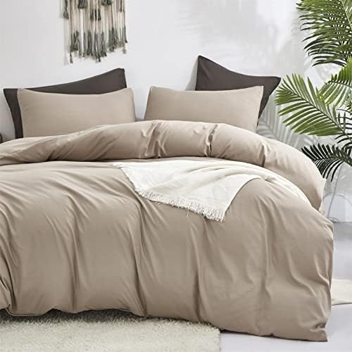 Luxlovery Khaki Comforter Set Full Cream Coffee Bedding Set Minimalist Bedding Set Solid Dark Champagne Blanket Quilts Modern Ultra Soft Breathable Taupe Comforter Set for Women Men Full Bed - Image 4