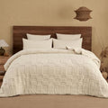 PHF Soft Sherpa Fleece Blanket Queen, Tufted Jacquard, 03-Oat Milk by PHF