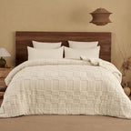 PHF Soft Sherpa Fleece Blanket Queen, Tufted Jacquard, 03-Oat Milk by PHF