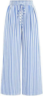 PRETTYGARDEN Womens Pants Elastic Waist Striped Lightweight Palazzo Pant by PRETTYGARDEN