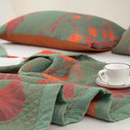 100% Cotton Muslin Blanket Jacquard Green Orange Floral Ginkgo Leaves Quilt, Soft Bed Cover Lightweight Breathable Gauzy Reversible Bedspread Coverlet King(98"x94"), No Pillow Sham - Image 6