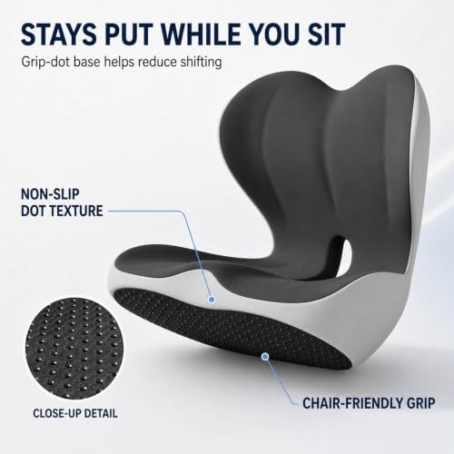 Orthopedic Cushion, Seat Cushion for Office Chair and Car, Ergonomic Memory Foam L Shaped Integrated Seat Cushions, Lumbar Support Tailbone Pain Relief for Office Chair Car (C-Black Grey) - Image 4
