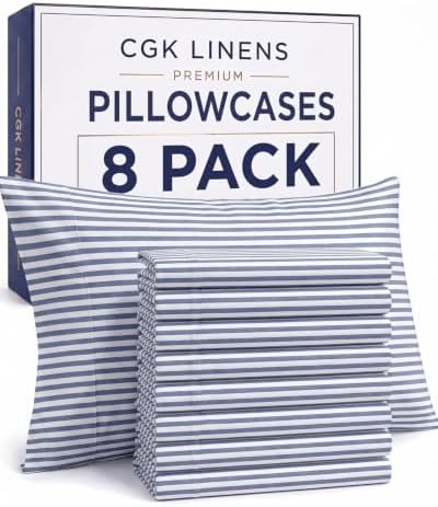 Queen Pillow Cases - 8 Pack Pillowcase Covers - 20" x 30" (Blue Stripes) by CGKUnlimited