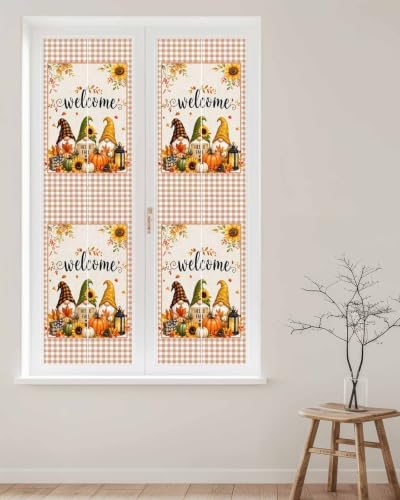 Window Privacy Film Frosted, Thanksgiving Gnomes Reusable Static Cling Window Tints, Fall Orange White Pumpkin Maple Leaf Heat Control Windows Films for Offices, Balcony, 29.5 x 118 Inches - Image 2