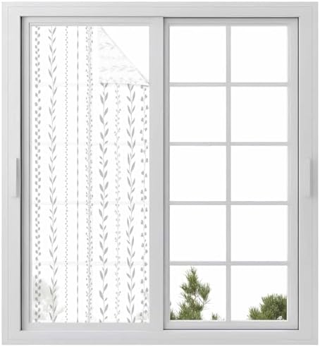 Window Privacy Film Frosted, Modern Minimalist Static Cling Door Window Covering, Rustic Leaves Vertical Stripes Gray UV Blocking Windows Film for Office, Hotel, Bedroom, 29.5 x 78.7 Inches by Unknown