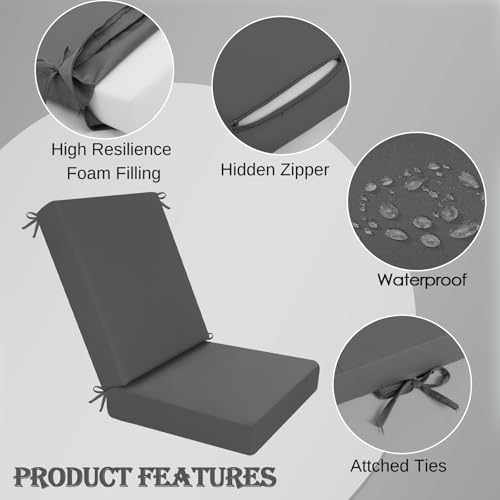 idee-home Outdoor Patio Dining Chair Cushion High Back - Image 2