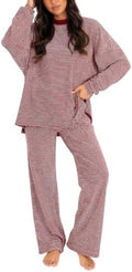 Women's 2 Piece Striped Lounge Set Wide Leg Pants Matching Pajamas Set by FISOEW