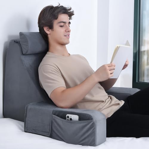ENITYA 21" Reading Pillow for Bed with Firm Back Support & Big Pockets by ENITYA