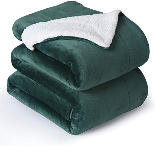 NANPIPER Bed Blanket Reversible Sherpa Flannel Blanket Super Soft Fuzzy Plush Fleece Microfiber (90"x90" Olive Green) Queen by NANPIPER