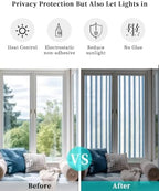 Window Privacy Film Frosted, Blue Striped Reusable Static Cling Window Tints, Farmhouse Vertical Stripes Geometric Heat Control Windows Films for Offices, Balcony, 29.5 x 118 Inches - Image 6