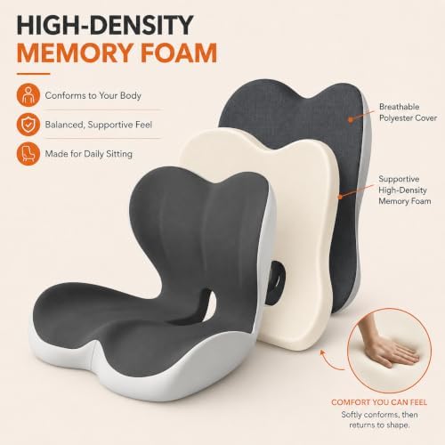 Ergonomic Memory Foam Seat Cushion for Tailbone Pain Relief, Suitable for Office Home Chair, Car and Wheelchair (Beige & Gray) - Image 3