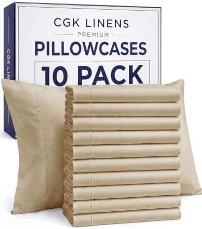 King Pillow Cases - 10 Pack Soft Pillowcase Covers - 20" x 40" (Beige) by CGKUnlimited