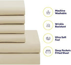 King Size Comforter Set with Sheets - 7-Piece Bedding Collection - 1 Comforter, 1 Fitted Sheet, 1 Flat, 4 Pillowcases - Deep Pocket - Soft & Breathable Premium Quality - Ideal for All Seasons, Beige - Image 3