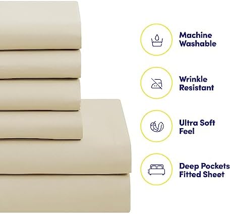 King Size Comforter Set with Sheets - 7-Piece Bedding Collection - 1 Comforter, 1 Fitted Sheet, 1 Flat, 4 Pillowcases - Deep Pocket - Soft & Breathable Premium Quality - Ideal for All Seasons, Beige - Image 3