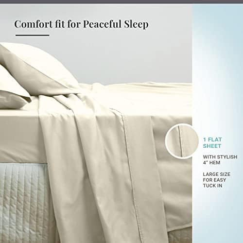 Pizuna Pure 100% Cotton Full Flat Sheet 600 Thread Count New Ivory - Image 3