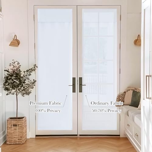 RYB HOME 100% Blackout 2 Panels French Door Curtains - Blackout Tricia Window Curtain Self Adhesive Adjustable Drapes Privacy Thermal Insulated Bedroom Door Window Drapes, 26 x 69, 1 Pair, Pure White - Image 3