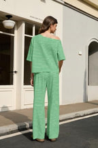 Ythomm Striped Pajama Sets Womens Two Piece Lounge Outfits Short Sleeve Off Shoulder Shirts Drawstring Pants Matching Pj Sets - Image 3