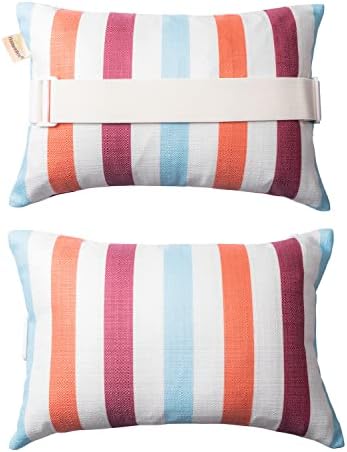 Outdoor Beach Chair Head Resting Pillow, Pool Lounge Chair Pillows with Insert and Adjustable Elastic Stripe for Recliner Sunbrella Neck Attachment, 2 Pack Size 11”*16” Strip II Red by vmgreen