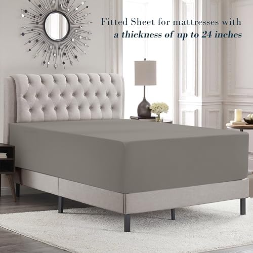 Mocassi Cal King Size 4-Piece Bed Sheet Set - 1800 Premium Hotel Quality Microfiber 18-24 Inches Extra Deep Pocket Fitted Sheet- Luxury Soft, Breathable, Wrinkle, and Fade Resistant, Gray - Image 3