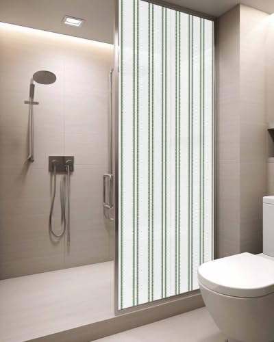 Window Privacy Film Frosted, Green Lines Static Cling Door Window Covering, Modern Vertical Striped Vintage Minimalist UV Blocking Windows Film for Office, Hotel, Bedroom, 29.5 x 78.7 Inches - Image 3
