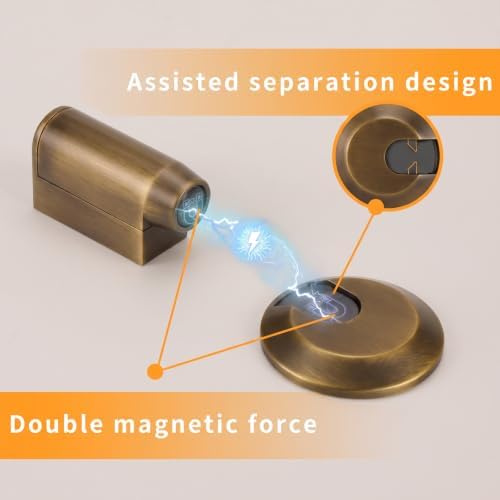 3 Pack Magnetic Door Stopper, Retractable Magnet Floor Door Stop with 0.4 in (10mm) Extension Base, Adhesive Door Magnetic Catch, Door Holder for Gaps Up to 1.4 in (35mm), Brushed Antique Brass BAB-3 - Image 3