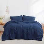 Seersucker Dark Blue California King Comforter Set, 7-Piece Bed in a Bag - Image 2