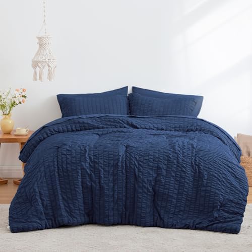 Seersucker Dark Blue California King Comforter Set, 7-Piece Bed in a Bag - Image 2