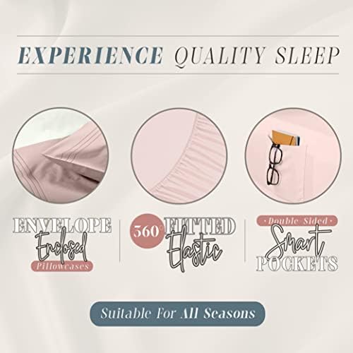 Elegant Comfort 4-Piece Solid Smart Sheet Set-Deep Pocket Fitted Sheet with Side Storage Pockets-Silky Soft 1500 Thread Count Egyptian Quality Microfiber, Wrinkle and Fade Resistant, King, Dusty Rose - Image 6