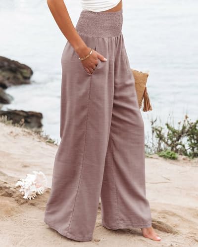Angerella Womens Elastic High Waisted Palazzo Pants Casual Wide Leg Long Lounge Pant Trousers with Pocket - Image 4