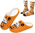 Jeiento Fuzzy Slippers and Crew Sock Set for Women Men Couple Warm Cozy Memory Foam House Shoes Soft Slip-on Slides for Home,Travel by Jeiento