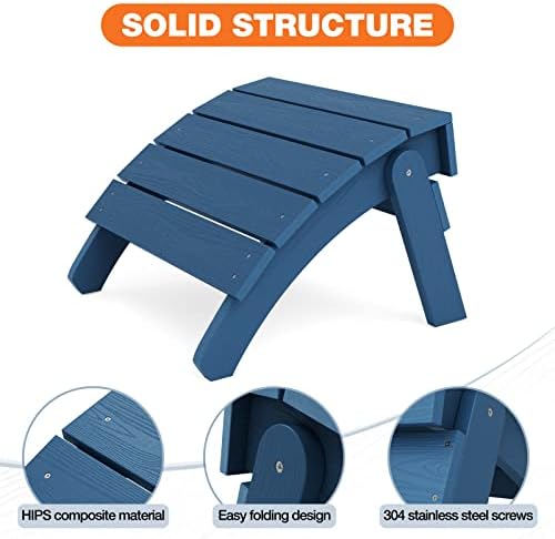 YEFU Folding Adirondack Ottoman Outdoor Set of 4, Navy Blue - Image 4