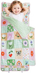 Viviland Toddler Nap Mat, Rolled Sleeping Mats with Pillow and Minky Dot Blanket for Girls, Kids Slumber Bag Nap Mat for Preschool, Daycare, Kindergarten, Travel Camping - Patchwork Flower by VIVILAND