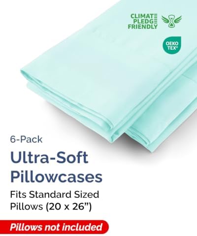 Standard Pillow Cases - 6 Pack Pillowcase Covers - 20" x 26" (Spa Blue) - Image 2