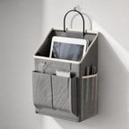 Hanging Bedside Storage Organizer Sturdy Bedside Storage Bag with Mesh Pockets Vertical Textile Hanging Organizer with Metal Hook for Dorm Rooms, Beige - Image 6