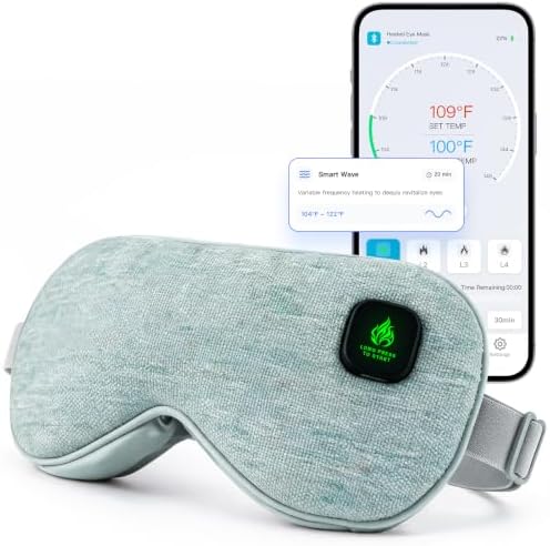 Smart Heated Eye Mask for Dry Eyes, App Controlled Cordless Warm Compress, Precise 99-149F Temperature, 1-60 Min Timer, 4 Smart Modes, Auto Shut Off, 1500mAh USB-C, Washable Cover by FANCYFEBshoewashingbag