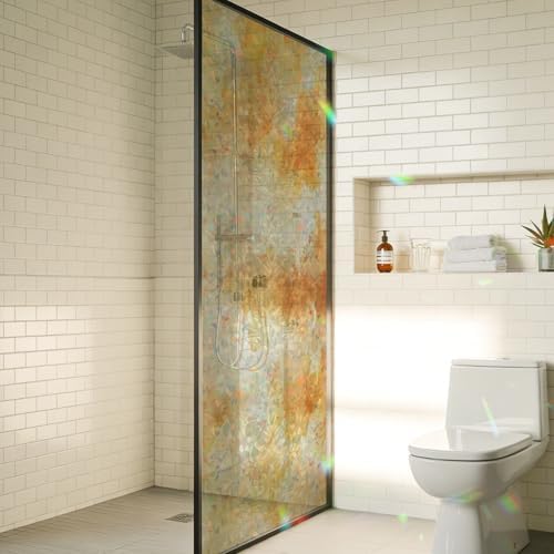 Orange Fall Ombre Window Privacy Film Rainbow Static Cling Stain Glass Window Film for Glass Door, Decorative Heat Blocking Sunroof Decal Sticker for Car 29.5"x118" Watercolor Abstract Oil Painting by AMZRicher