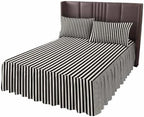 Black Striped Bed Skirts for Queen Bed 18 Inches Drop, Wrap Around Bedskirt Dust Ruffle Pleated Bedspread Modern Simple Farmhouse Beige Vintage Fitted Sheet with 2 Decorative Pillowcase 30"x20" by Unknown