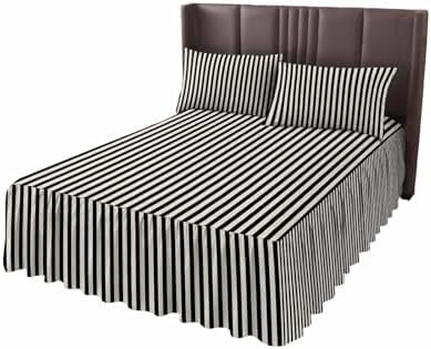 Black Striped Bed Skirts for Queen Bed 18 Inches Drop, Wrap Around Bedskirt Dust Ruffle Pleated Bedspread Modern Simple Farmhouse Beige Vintage Fitted Sheet with 2 Decorative Pillowcase 30"x20" by Unknown