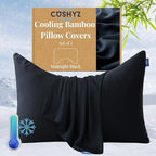Cooling Pillow Covers for Curved Pillows – Queen 2-Pack 28x20 Midnight Black Moon-Shaped Zippered Pillowcases, 100% Rayon Derived from Bamboo, Ultra-Soft, Silky, Breathable, & Wrinkle‑Resistant by Cushyz