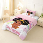 Erosebridal Black Girls Toddler Comforter Set Pink Rainbow Princess Bedding Set for Kids Nursery African American Quilt Set Black Princess Girl Duvet Insert Pretty Little Girls Inspirational Bed Set - Image 3