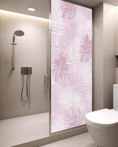 Window Privacy Film Frosted, Pink Yellow Palm Trees Tropical Static Cling Door Window Covering, Summer Beach Botanical UV Blocking Windows Film for Office, Hotel, Bedroom, 29.5 x 78.7 Inches - Image 3