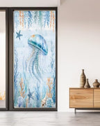 Window Privacy Film Frosted, Coastal Jellyfish Non-Adhesive Static Cling Window Tint, Blue Ocean Coral Summer Beach Seaweed Insulated Windows Frosted Films for Living Room, 35.4 x 78.7 Inches - Image 5