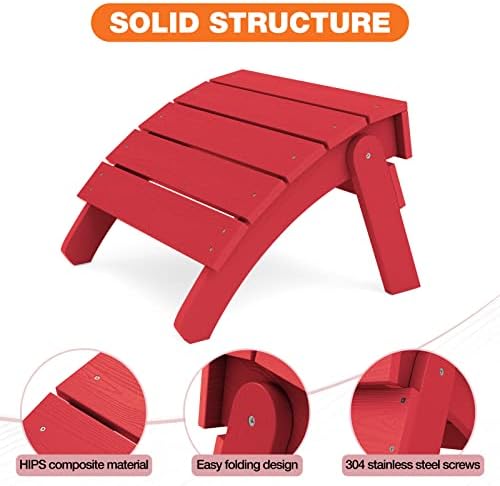 YEFU Folding Adirondack Ottoman Outdoor Set of 4, Red - Image 4