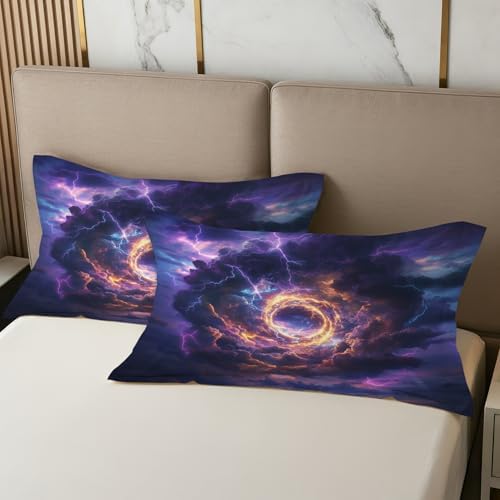 Lightning Pillow Cases Queen Size Set of 2 - Galaxy Vortex Pillowcases with Envelope Closure, Boys Gamer Room Decorative Pillow Covers for Bed Couch, Soft Breathable Microfiber - Image 3