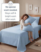 Twin 4 Piece Bed Sheet Set - Comfy, Breathable & Cooling Sheets - Baby Blue - Image 6