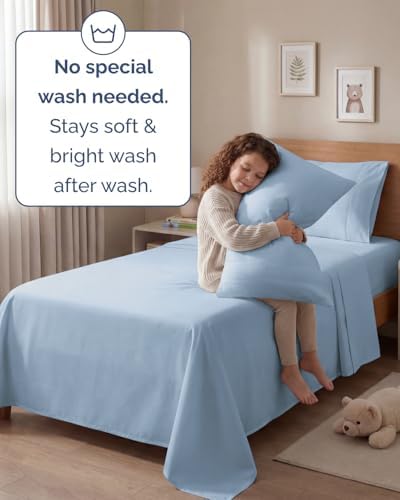 Twin 4 Piece Bed Sheet Set - Comfy, Breathable & Cooling Sheets - Baby Blue - Image 6
